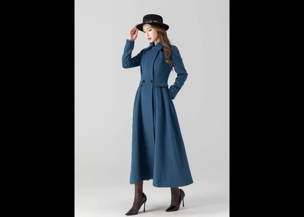 Vintage inspired blue midi winter wool coat 4667 Vintage inspired blue midi winter wool coat 4667