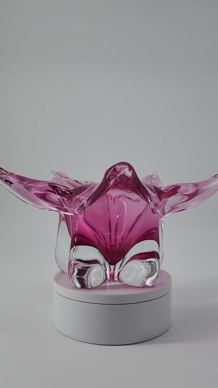 Vintage Pink Star Bohemia Czech Glass Bowl by Josef Hospodka