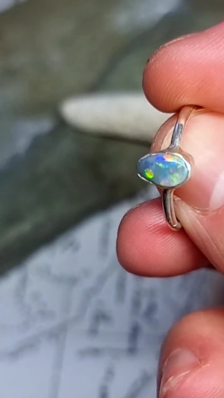 Australian Black Opal Ring (lightning Ridge), 925 Silver, Size 54