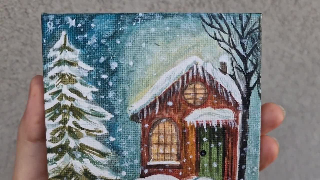 Original acrylic painting Winter Landscape Small painting Brush and Palette Knif Acrylics offers on canvas Home decor Gift ideas Art