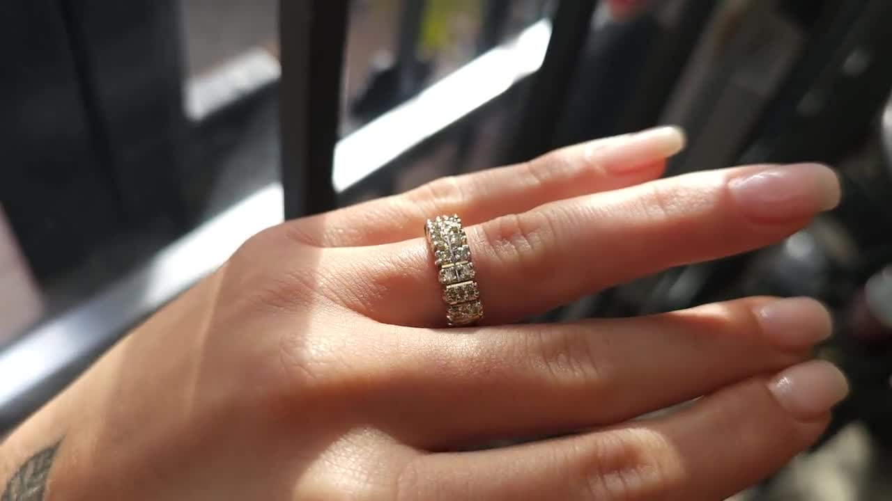 Double Row Diamond Band / Vintage Estate 1980s 14K Gold 0.55