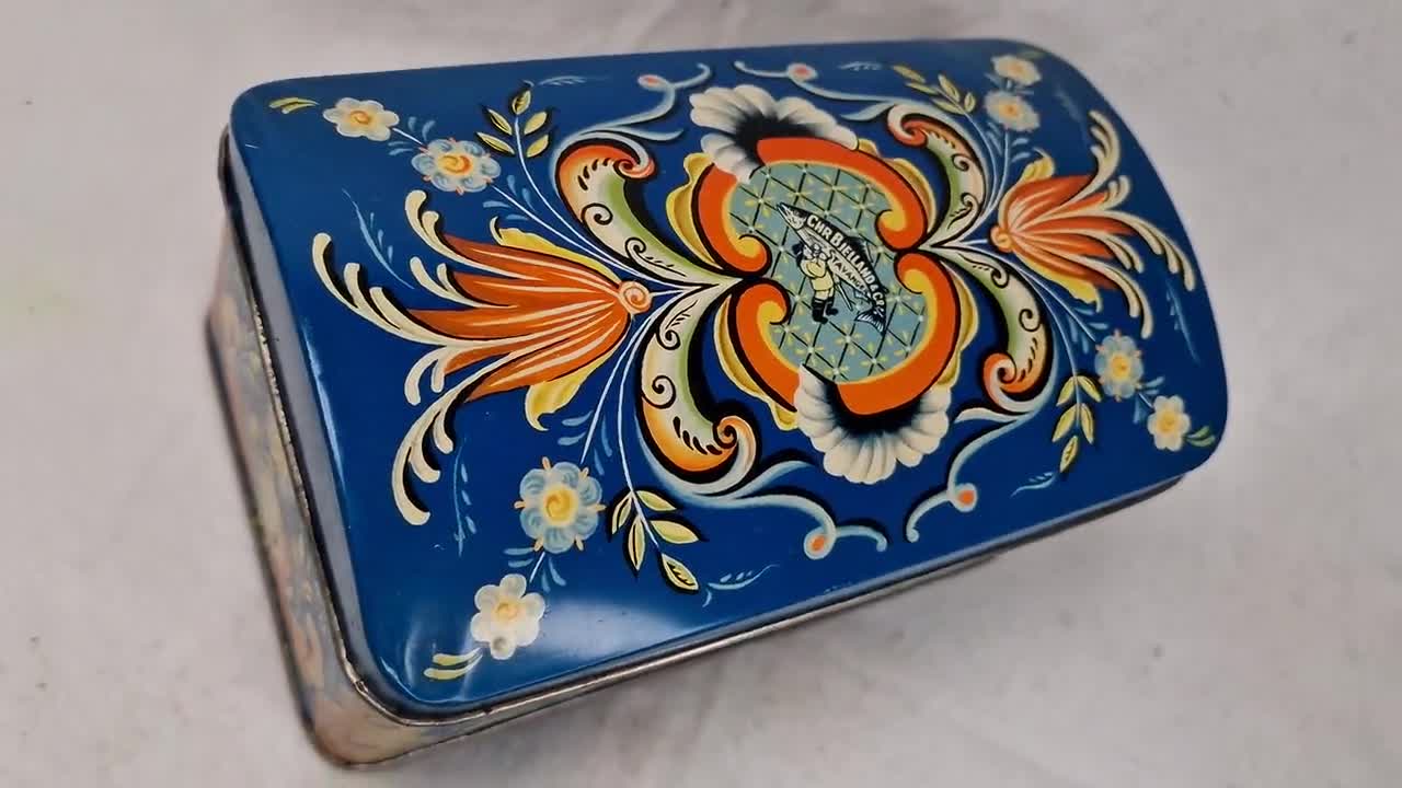 Chr. Bjelland Vintage Norwegian Tin Box. Rosemaling. Rose Paint