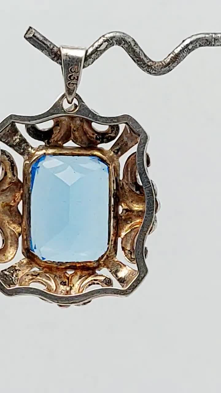 Antique 835 Silver Pendant Art Nouveau online with Blue Stone Aquamarine Color