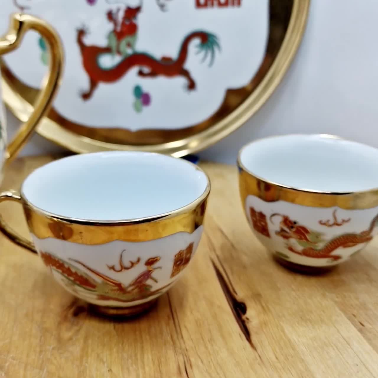 Vintage Chinese Porcelain Tea Set Dragon & Phoenix Motif Vintage Chinese Porcelain Tea Set Dragon & Phoenix Motif