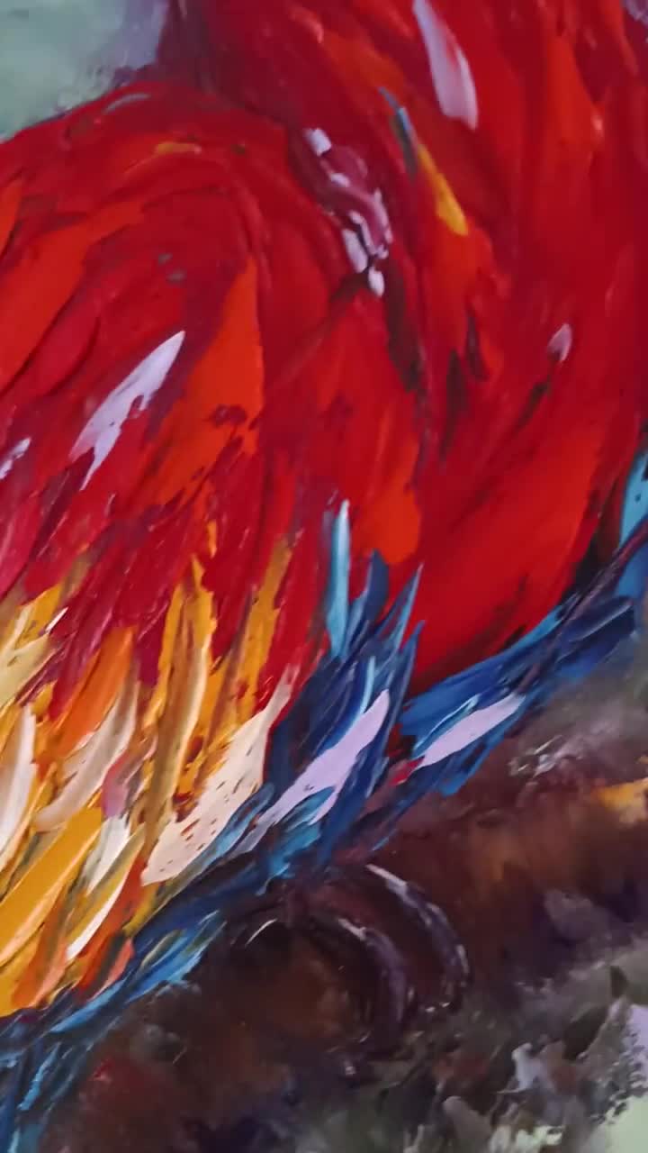 Parrots Original Painting Oil on Canvas Impasto offers 14'' × 11'' by Margarita Dobreva Fine Art Parrot Bird Unique Artwork