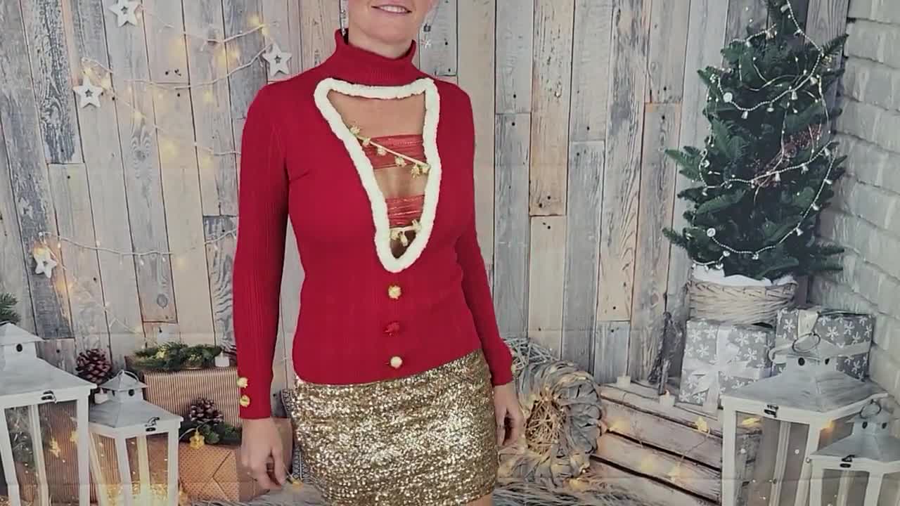 Sexy Ugly Christmas Sweater, It is NOT A PLASTIC Boob, Cut Out