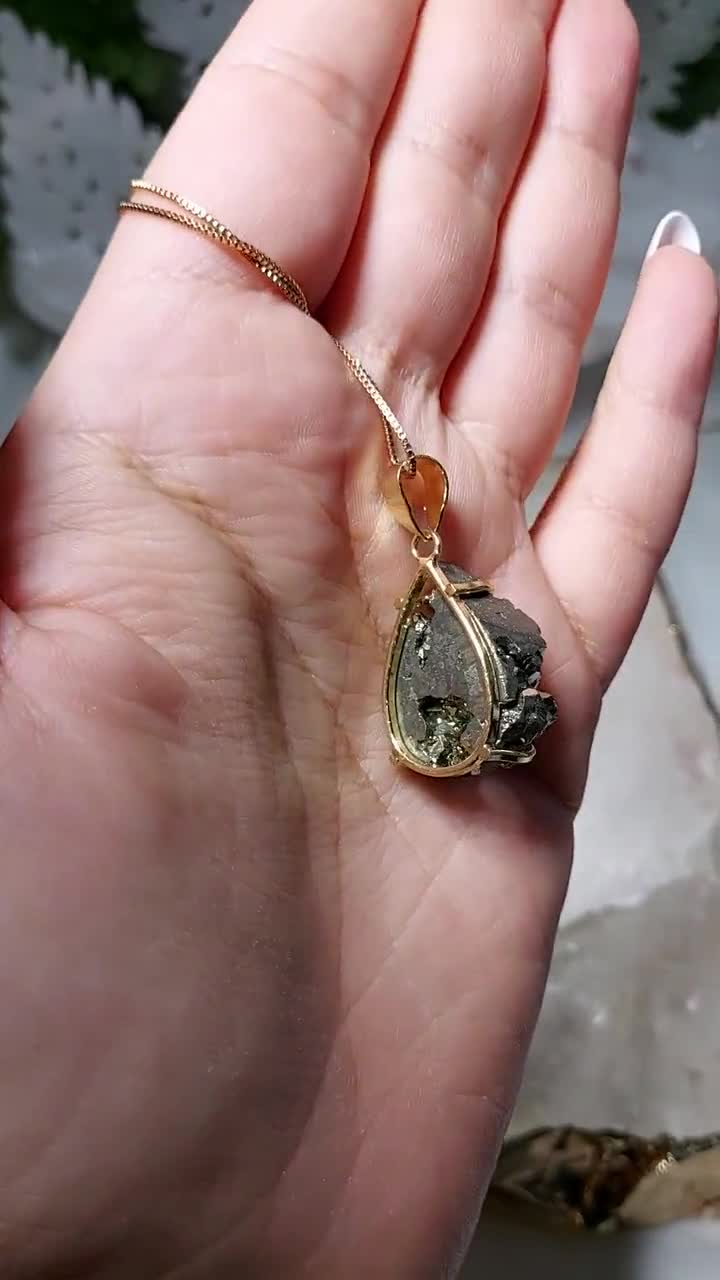 Necklace Pendant Pyrite Drop Gold - Etsy