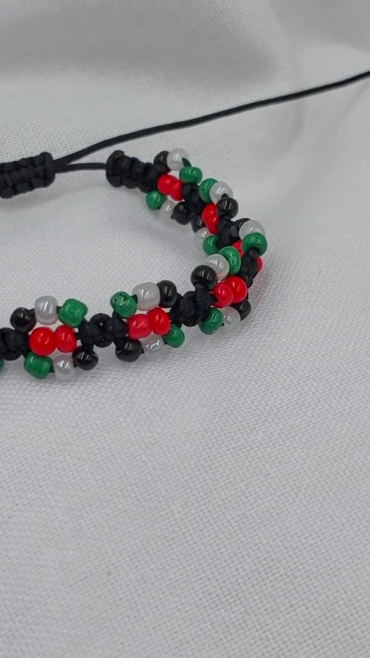 Braccialetto Intrecciato Con Bandiera Palestinese - Perline In 4 Colori, Unisex, Regolabile 17+12,5 Cm