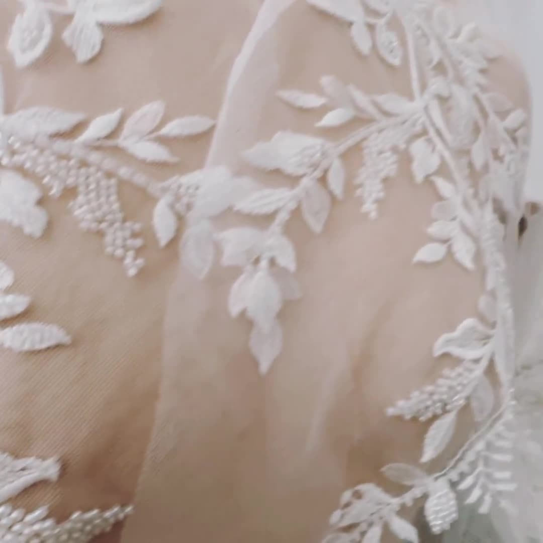 Off White Leaf Embroidery Lace Applique for Bridal Wedding Dress