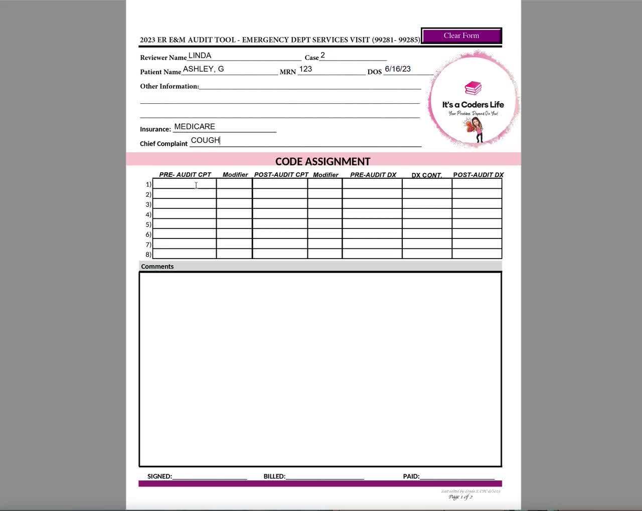 ama-2023-fillable-pdf-emergency-room-e-m-audit-tool-improve-etsy