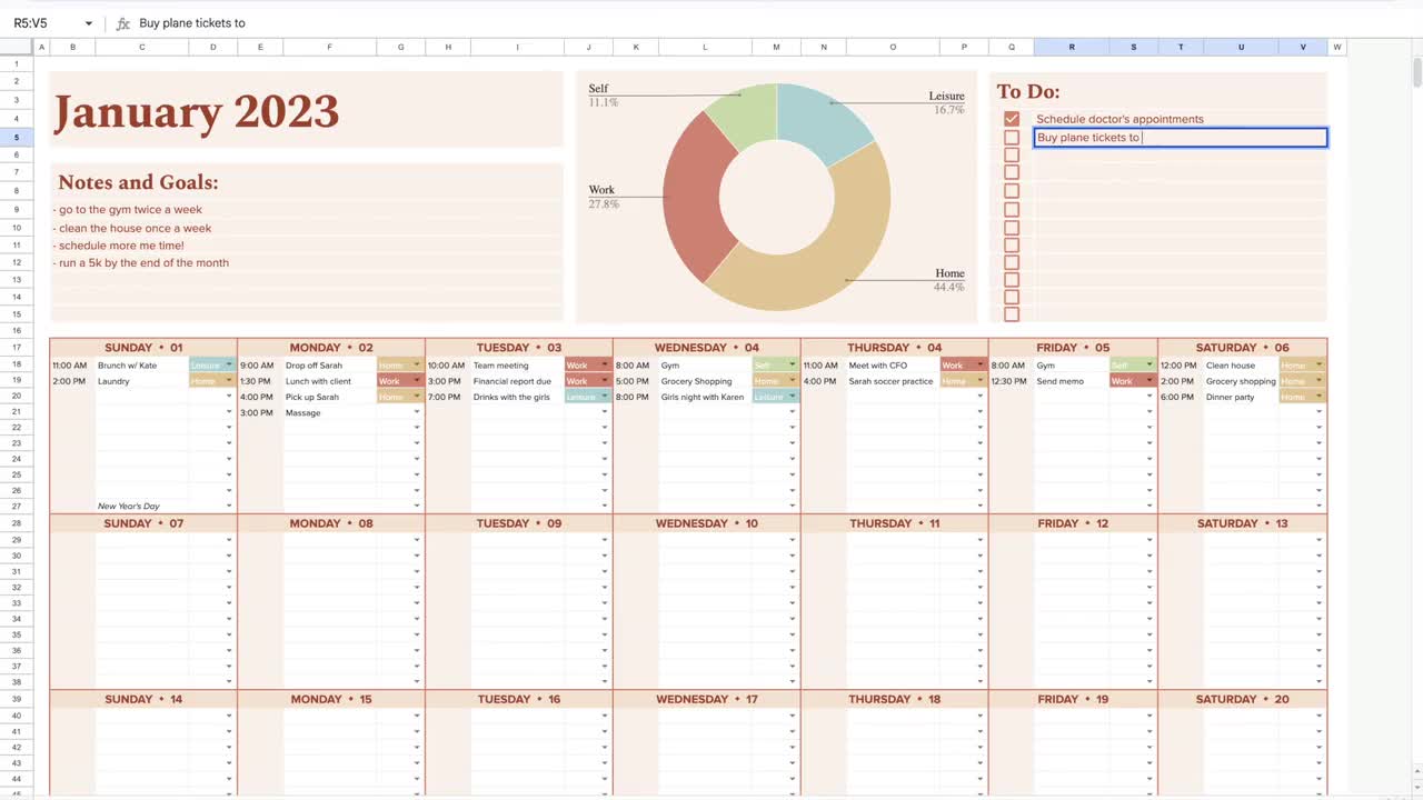 Blush 2023 Digital Monthly Planner and Time Tracker Google Sheets Template  - Etsy