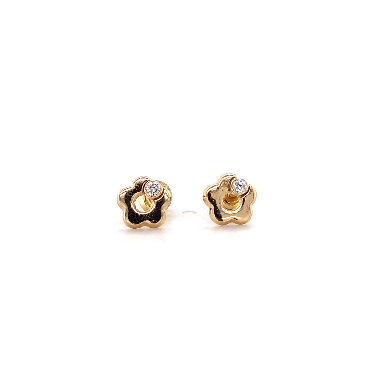 Kids Flower Diamond Stud Earrings, 14k Solid Gold, Natural
