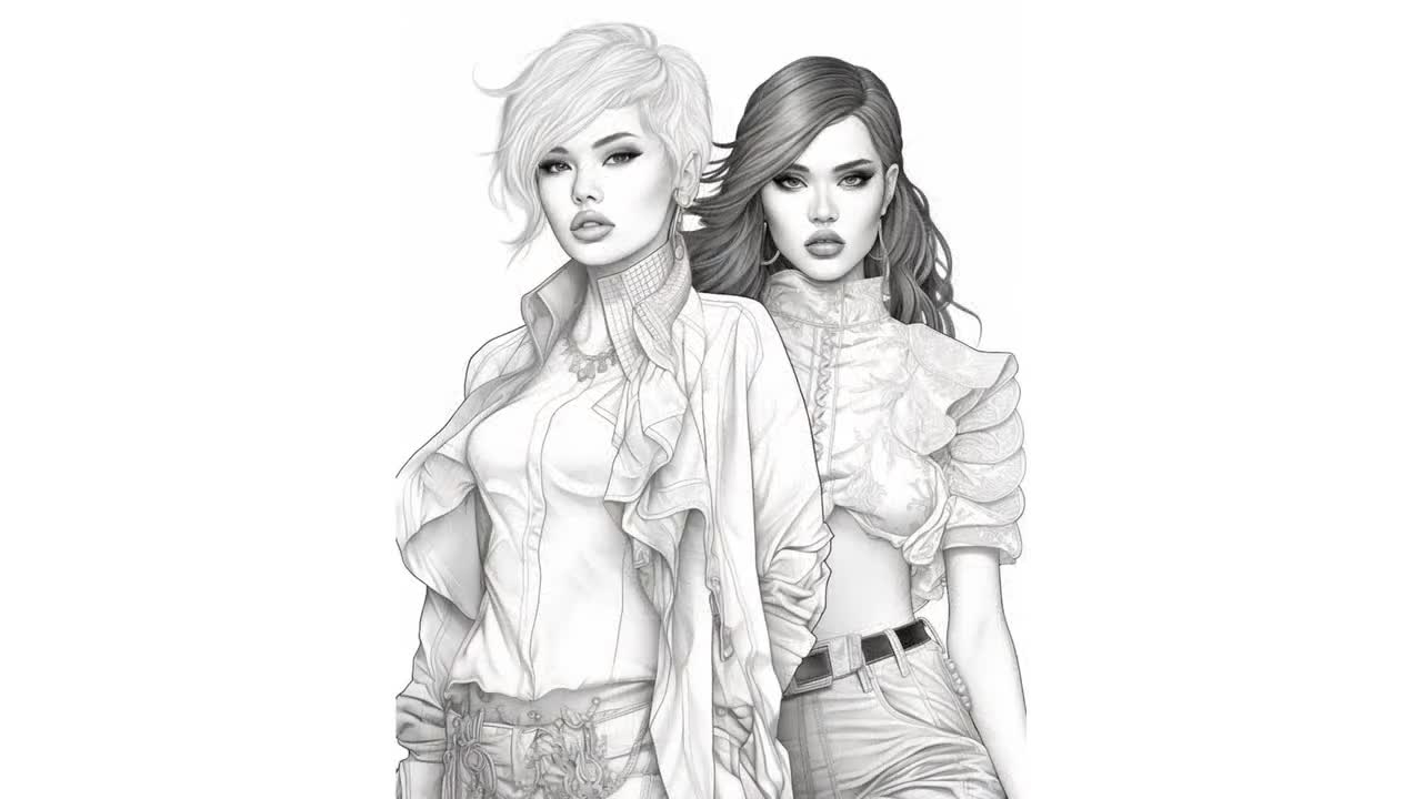 38 pagine da colorare di modelle, illustrazioni rivendibili, modelli Canva, PLR, MRR video poster