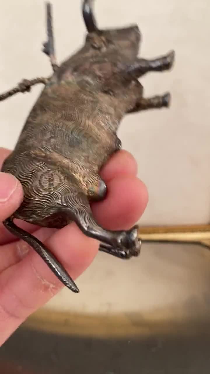 W0203 Antique Rare STERLING SILVER 925 Sliver Cow Bull Matador