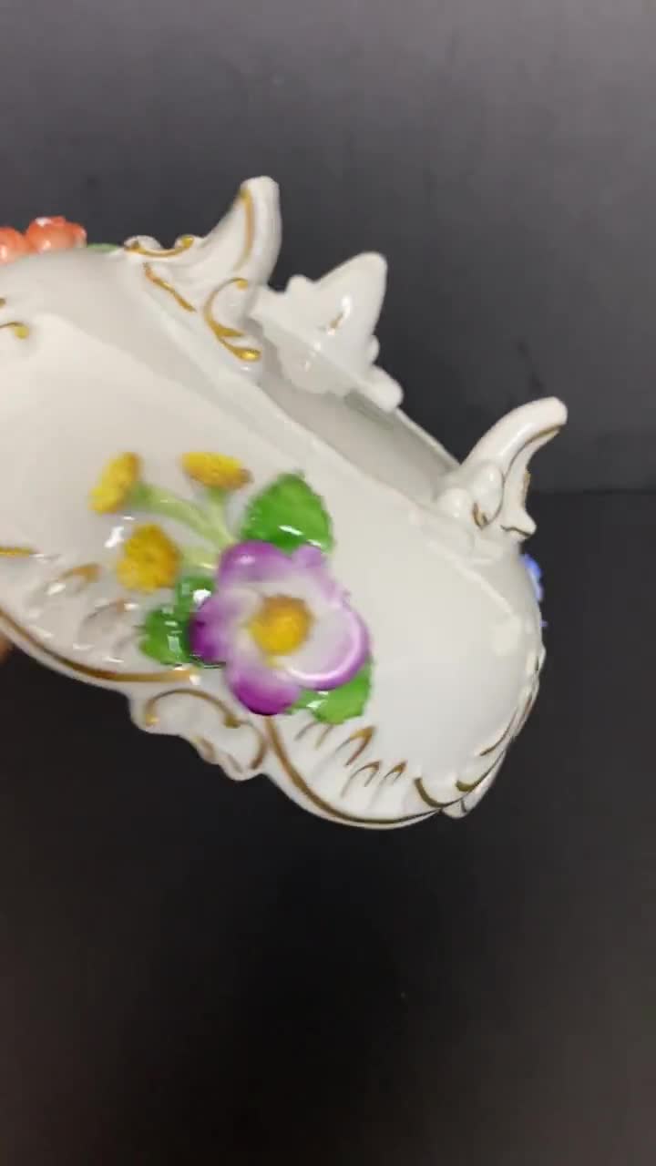 W0417 Vintage Von Schierholz Hand-painted Porcelain Footed Bowl