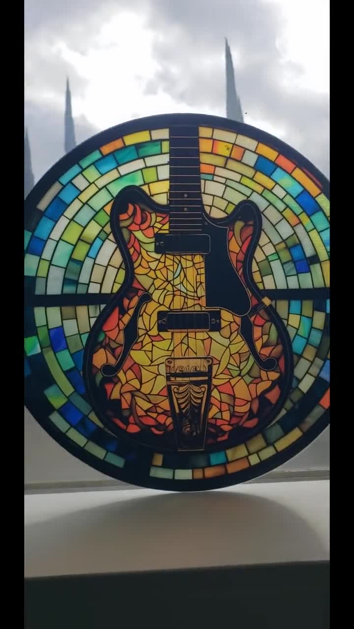 Guitar #1: Stained Glass Style Wall or Window Hanging - Etsy