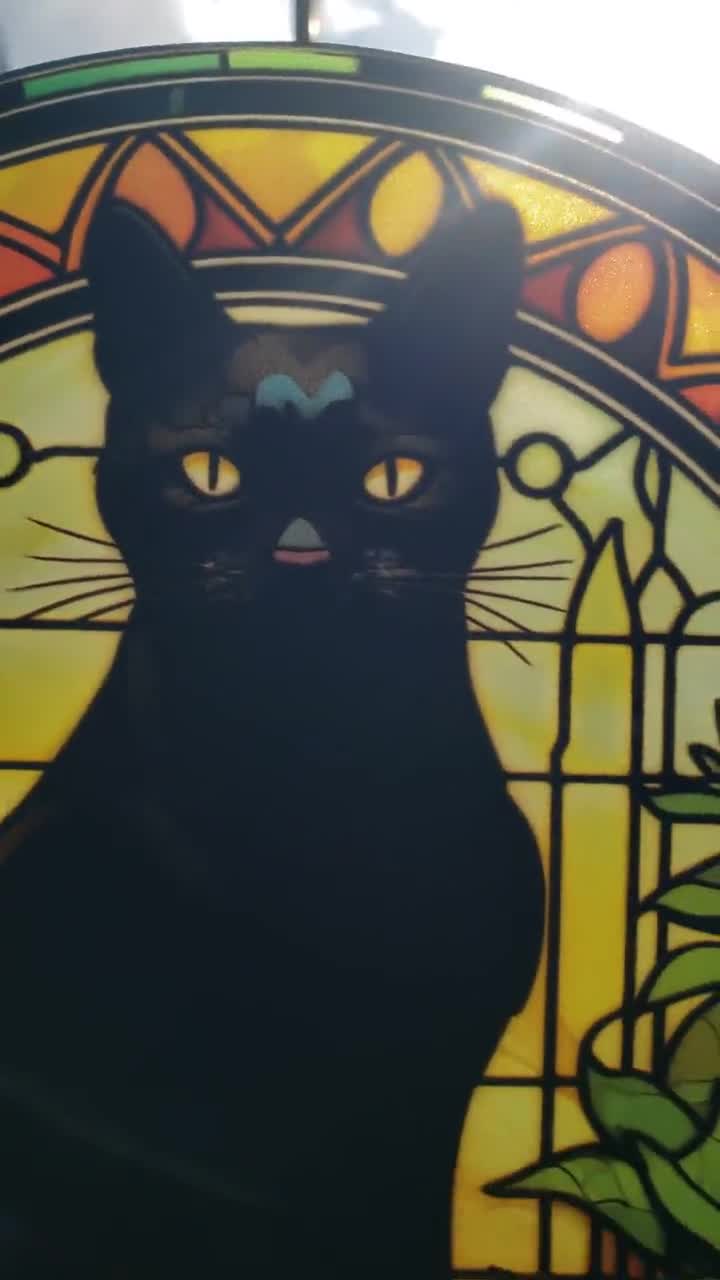 温室の黒猫：ステンドグラス風の窓掛け - Etsy 日本