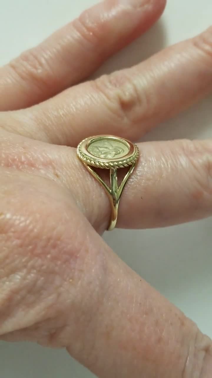 【ゴリ】Coin Ring Gold  g64 Sale Size 7 Estate 14k Yellow Gold Heaven's Angel Rope Twist Coin