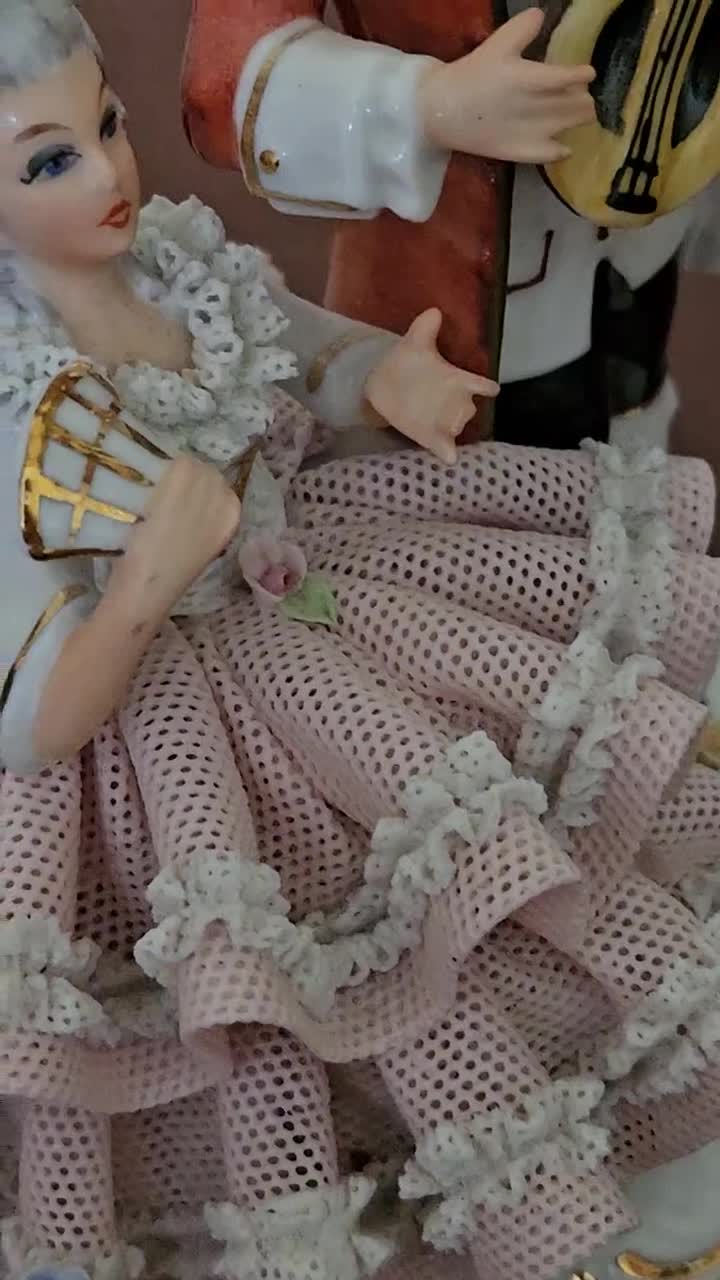 Vintage Sandizell Dresden Lace Porcelain Courting Victorian Couple