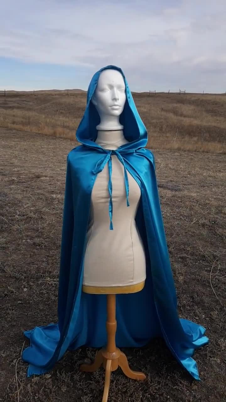 Teal Turquoise Cloak Hooded Halloween Cape Trick or Treat Medieval Renaissance Wedding Costume offers Bridal Cape Blue Green