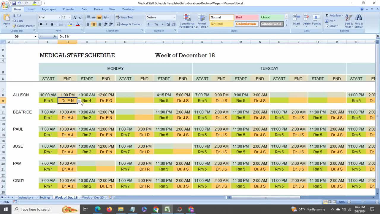medical-office-weekly-staff-schedule-template-printable-planner-shifts-locations-doctors-hours-worked-wages-google-sheets-excel-etsy