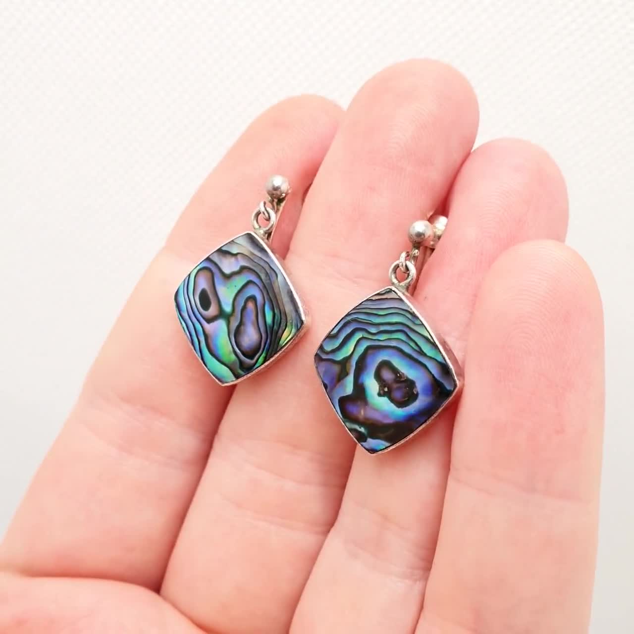 Wavy Shaped Rainbow Fire Abalone Shell Sterling Silver hotsell Pierced Earrings