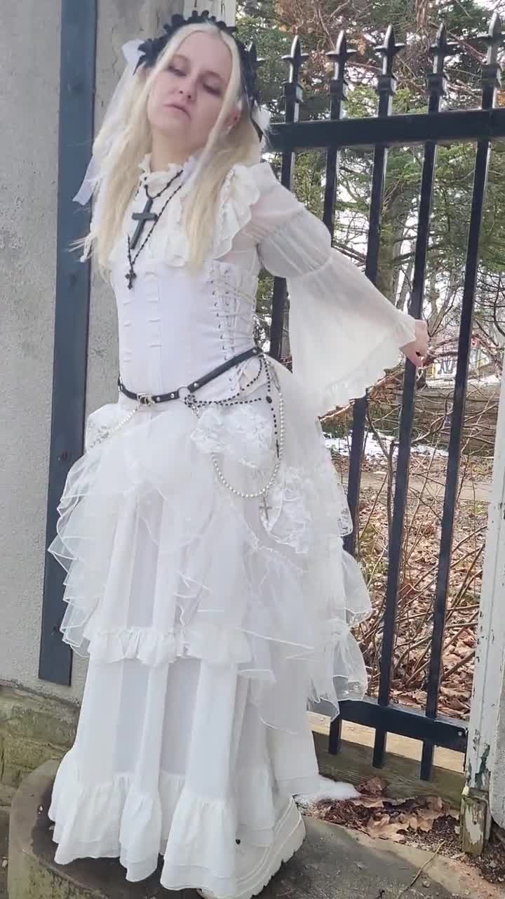 white gothic dresses Women's Halter Cut-out Ruffled Lace Short Dress Punk Design This dress is made of lace and delicate fabric Heavenly with a gothic twist