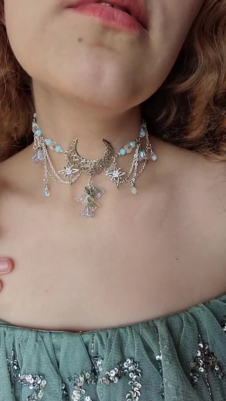 Crescent Moon Choker Necklace, Whimsical Fancy Choker, Y2K