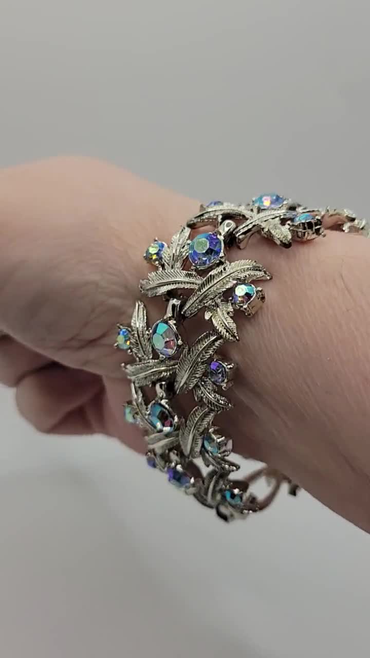 Vintage 1950's Ice Blue Rhinestone Statement Bracelet