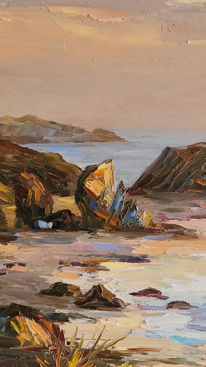 オレゴン海岸線の絵画 オレゴンの海景 夕焼けの油絵 オレゴンの風景画