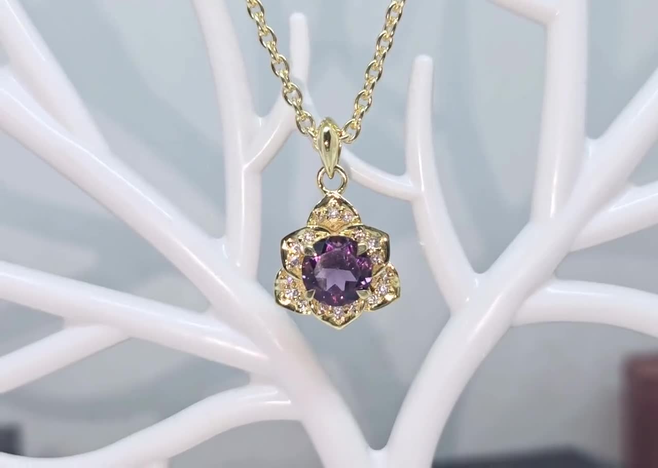 アールデコ アメジストペンダント 女性用 14K ゴールド アメジスト