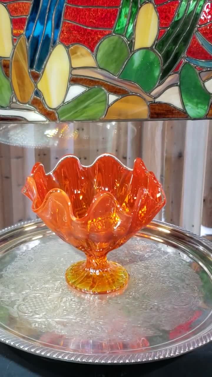 Vintage LE Smith Amberina Glowing Orange Handkerchief Bowl - 1960s