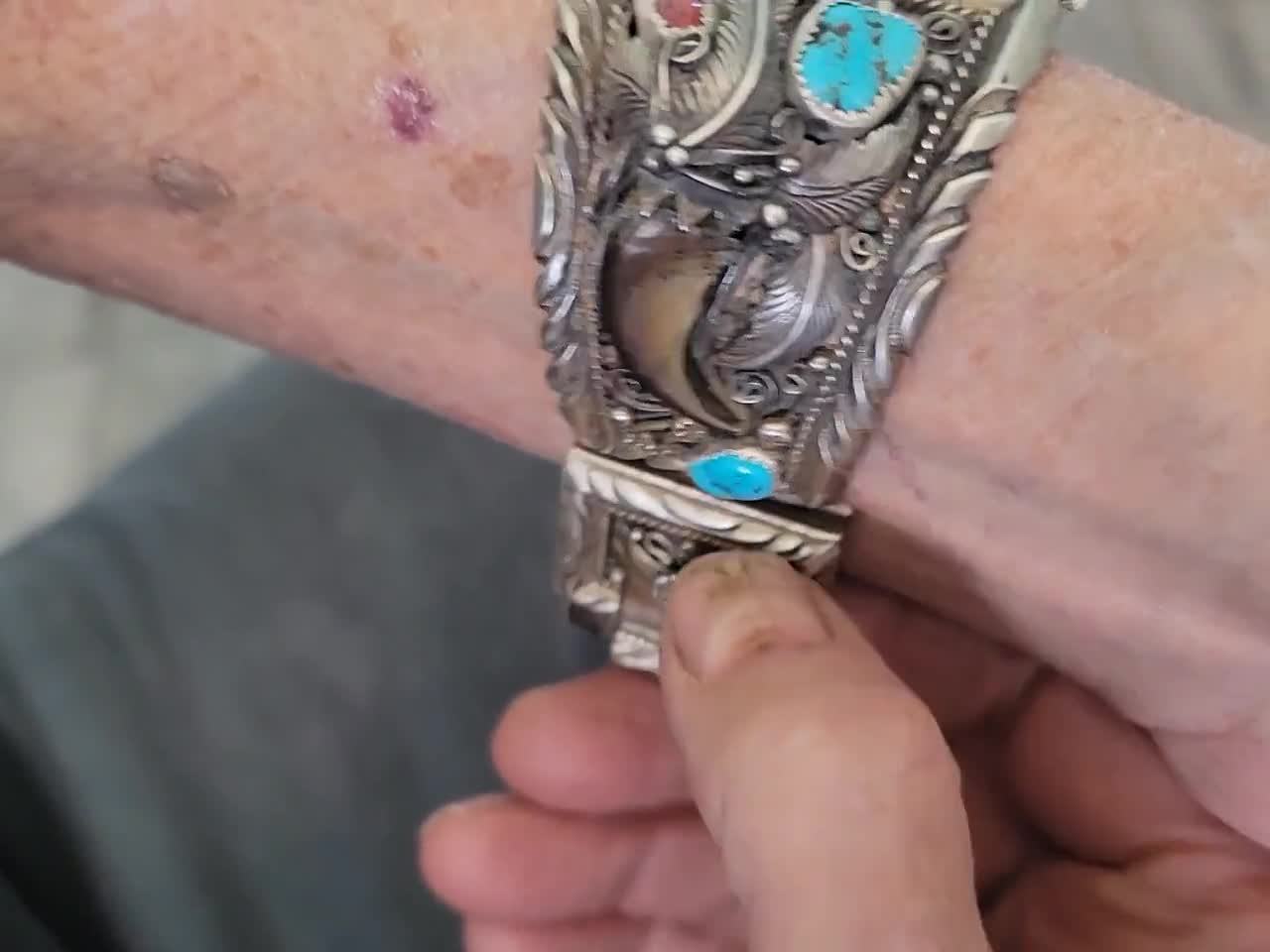 Sterling Watch Bracelet, Elaborate Vintage Navajo Bear Claws