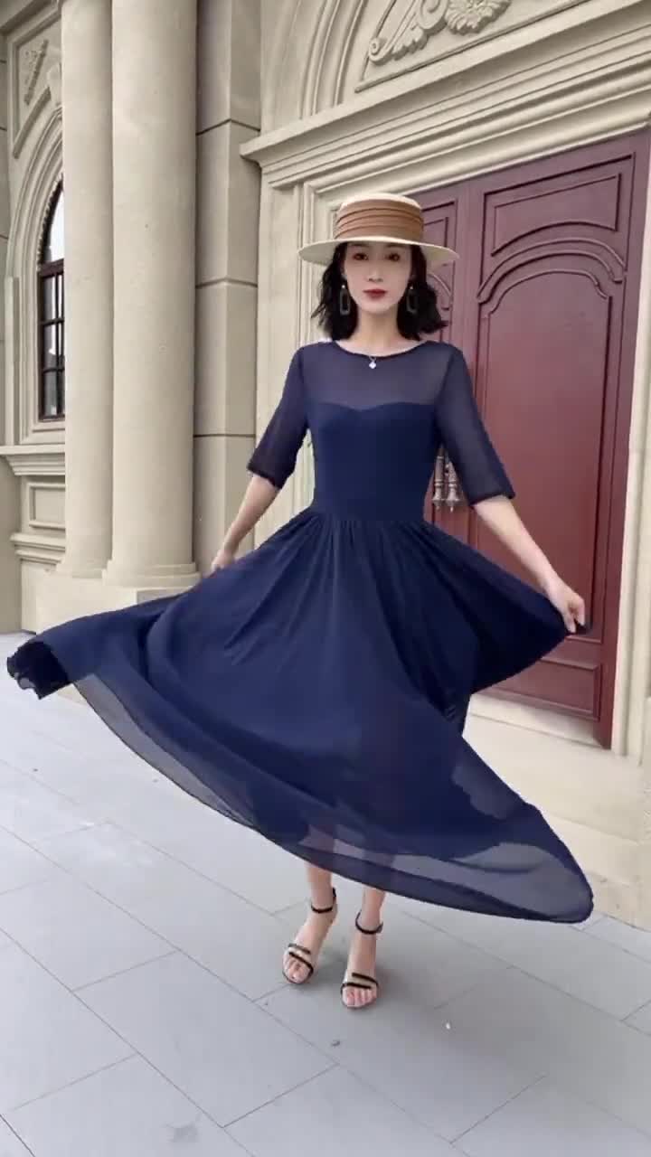 Chiffon Maxi Dress, Fit and Flare Chiffon Dress, Women Dress
