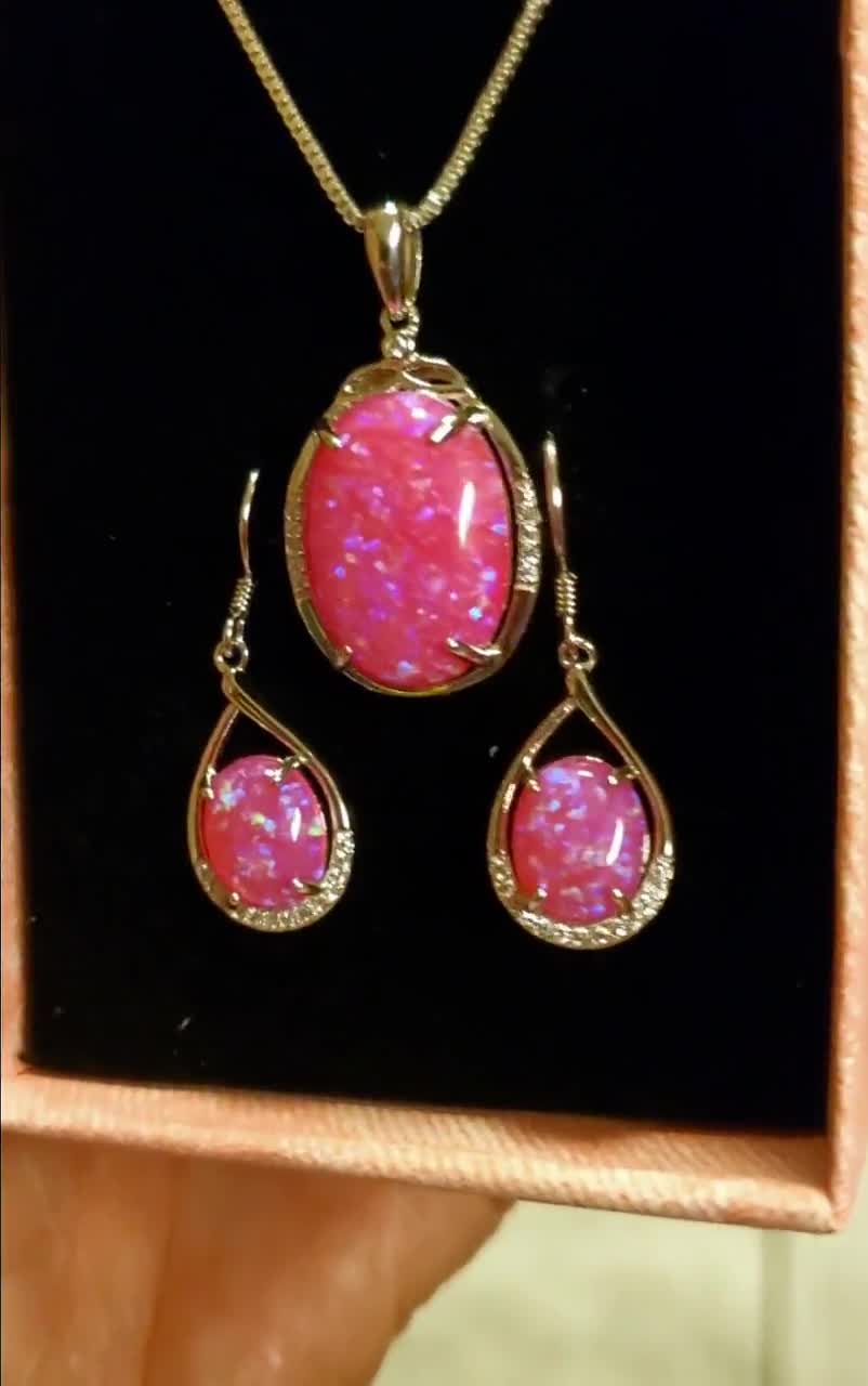 Bright Pink Opal Set Necklace/earrings, See Video! 13x18mm