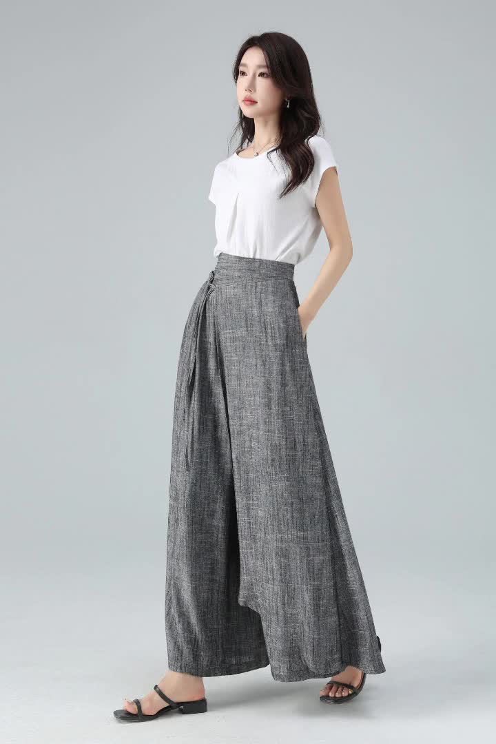 【SATIIIZ】Digo Linen Wide Banding Pants Digo Linen Wide Banded Waist Pants - satiiiz