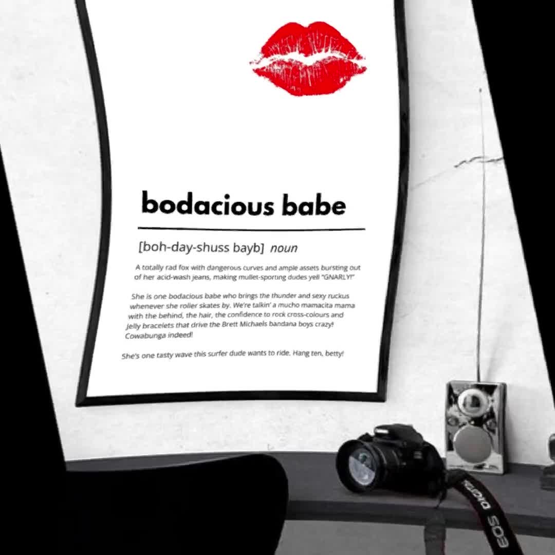 Bodacious Babe Art Print, Fun Typography Poster, Retro Dictionary Quote  Illustration, Female Empowerment, INSTANT DIGITAL DOWNLOAD