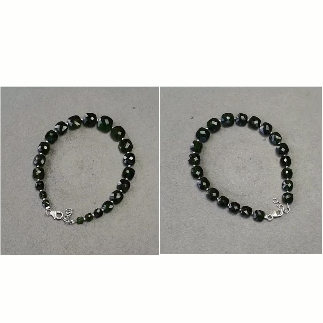 Bracciale In Diopside Cromo E Argento Sterling – Perline Rondelle 4 Mm, Fatto A Mano In India, Lunghezza 22 Cm
