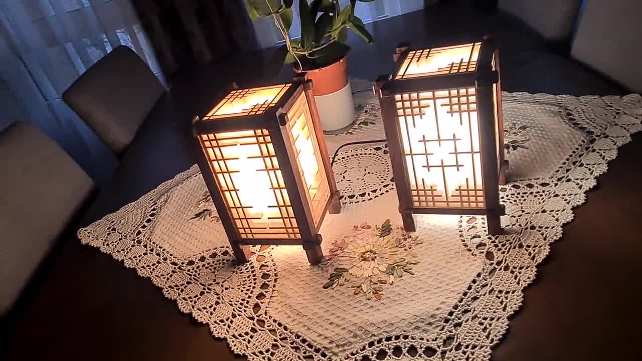 Japanese Style Table Bedside Shoji Asian Wooden Lamp Lantern