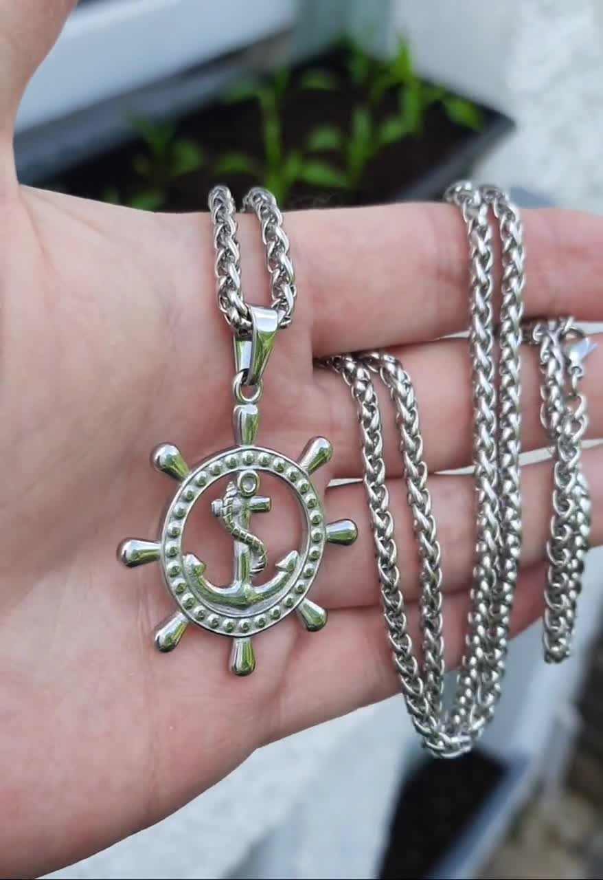 OHAYOO Collana Donna In Argento 925 Con Ciondolo Ancora E Timone: Gioiello Simbolo Di Guida E Stabilità, Catena 45+5 Cm