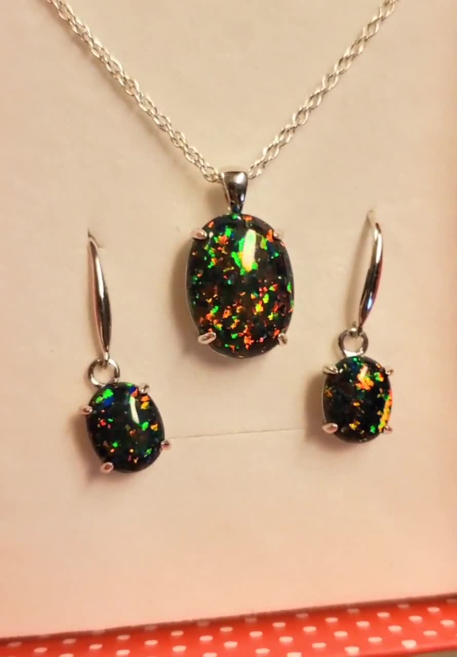 925 Sterling Silver Natural Black Opal Jewelry Set Ethiopian Opal Black Opal Ring Earring Pendant Set Women Jewellery Set top Gift For Her