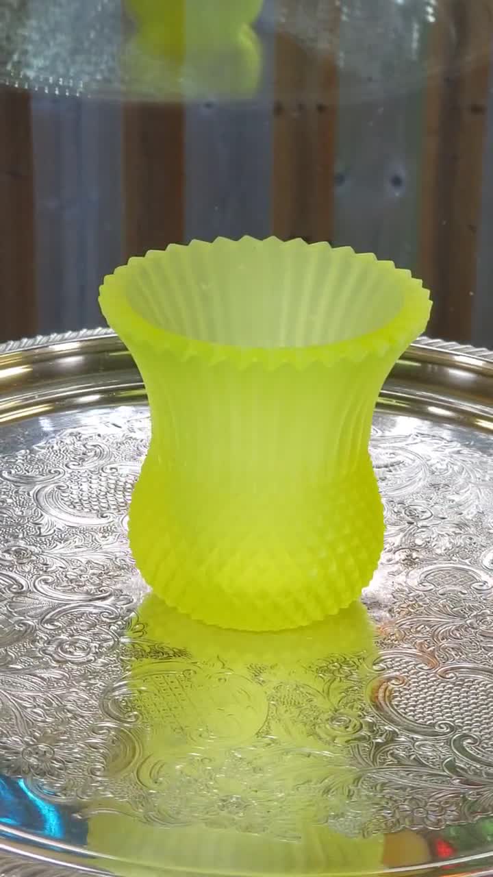 Vintage Faroy USA Sawtooth Vaseline Glass Candle Cup - Votive 