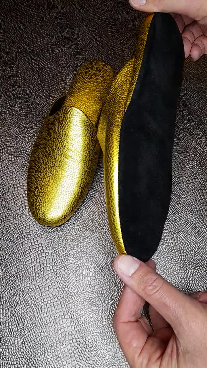 Gold Slippers, Women Leather Slippers, Slippers in Gold