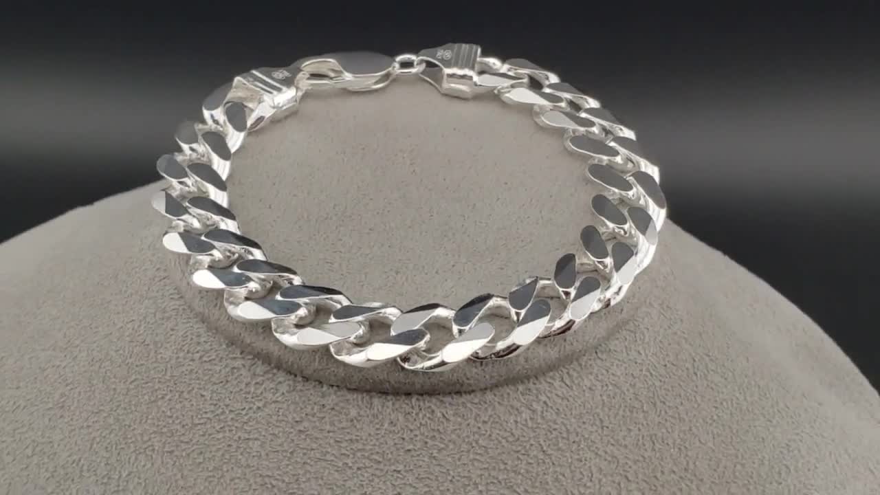 Bracelets, Mens Sterling Silver Bracelets, Mens Heavy Link Bracelets, 925  Sterling Silver Curb Chain Bracelet, Stackable 8