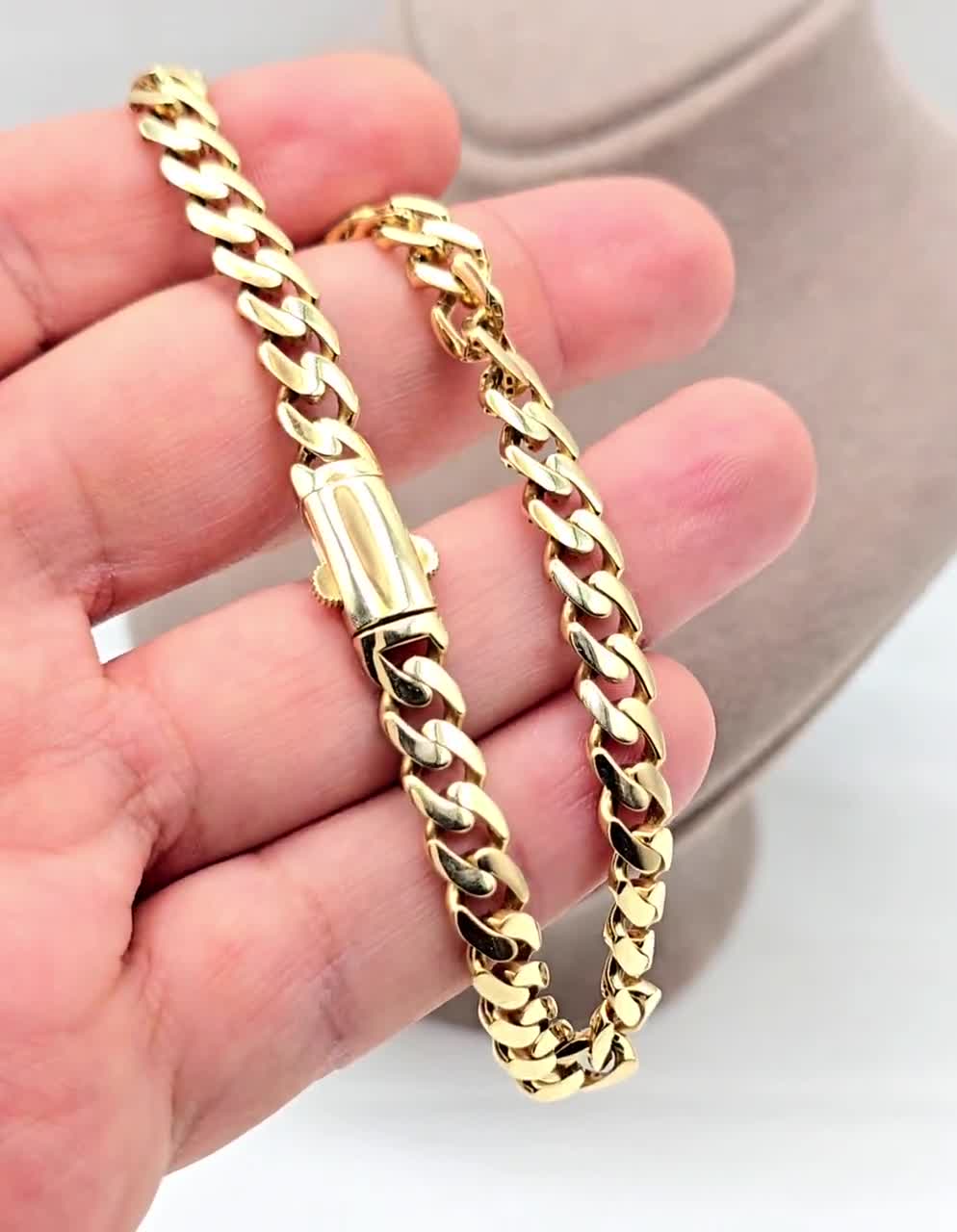 18K ソリッド ゴールド マイアミ キューバン ブレスレット、本物