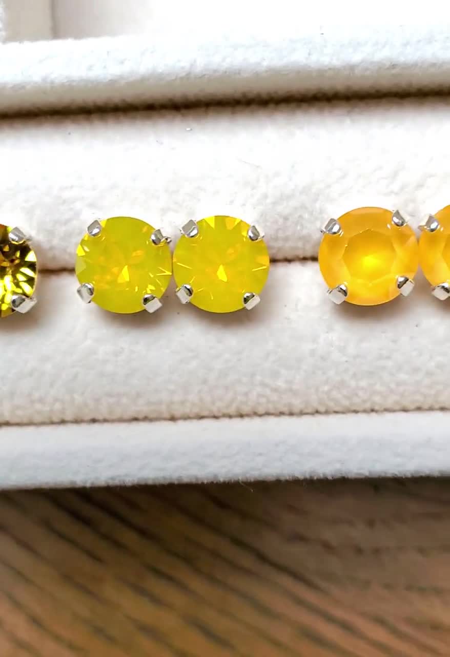 Neon Stud Earrings, Lime Green Hot Pink Orange Coral, Bridesmaid Jewelry Swarovski Crystal 8mm Stud Earrings Set of Three You Choose Colors video poster