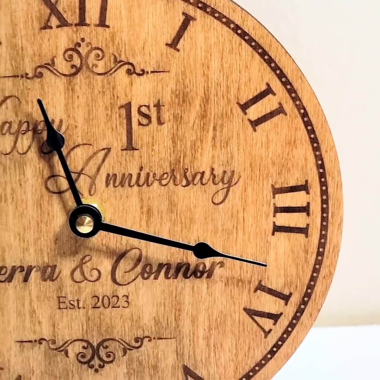 First wedding anniversary gift for her | 1st wedding anniversary gift for her | Personalized wall clock | Wood burning art buy