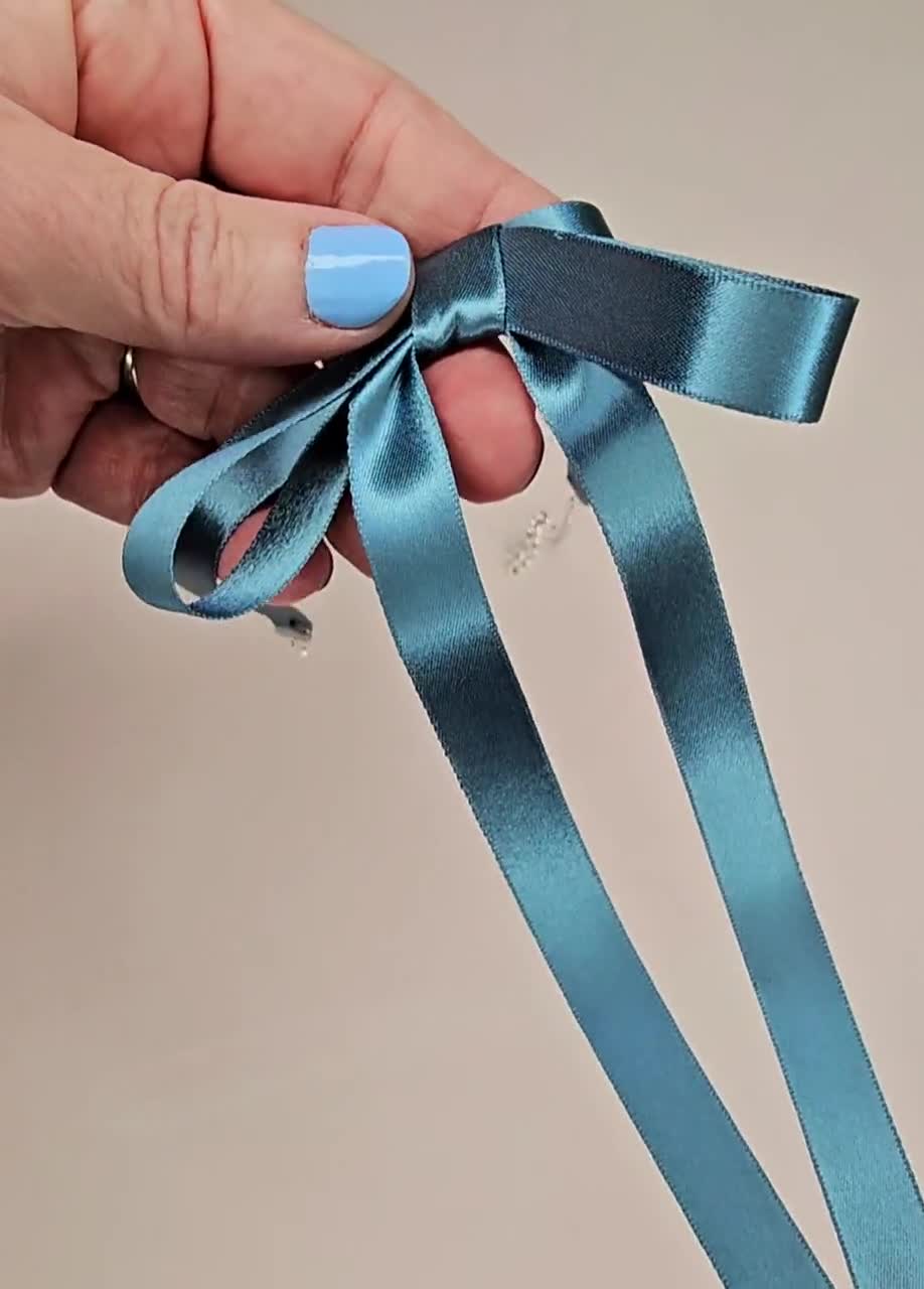 Blue Vintage Satin Ribbon Choker, Bow Choker, Ribbon Necklace