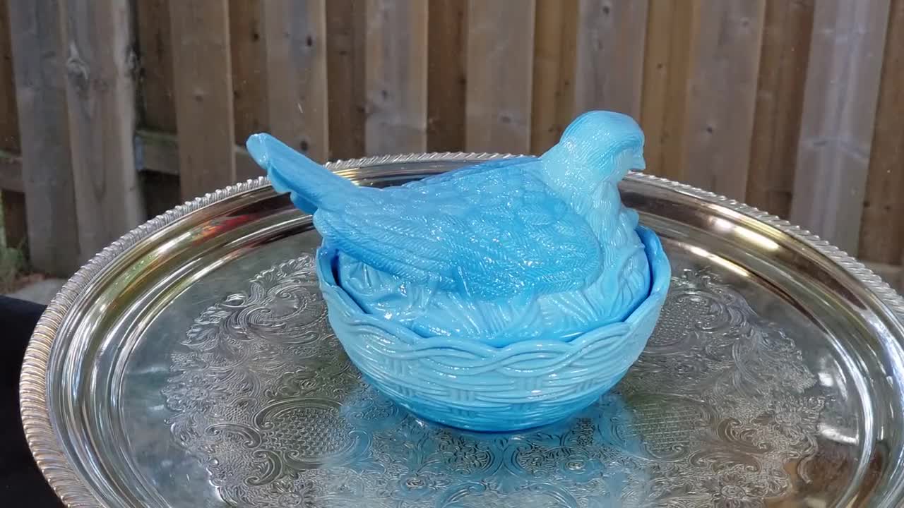 Vintage Fenton Blue Opalescent Bird & Nest Covered Candy Dish - Etsy