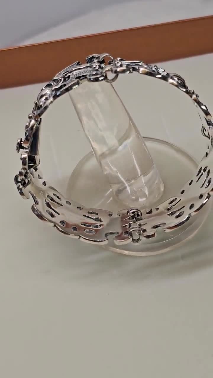 835 Silver Vintage Ornate Panel Link Bracelet 7.5